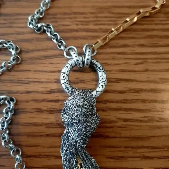 ❌️SOLD❌️BRIGHTON "Tassel in the Mix" Silver and Gold Knotted Necklace - Picture 2 of 10